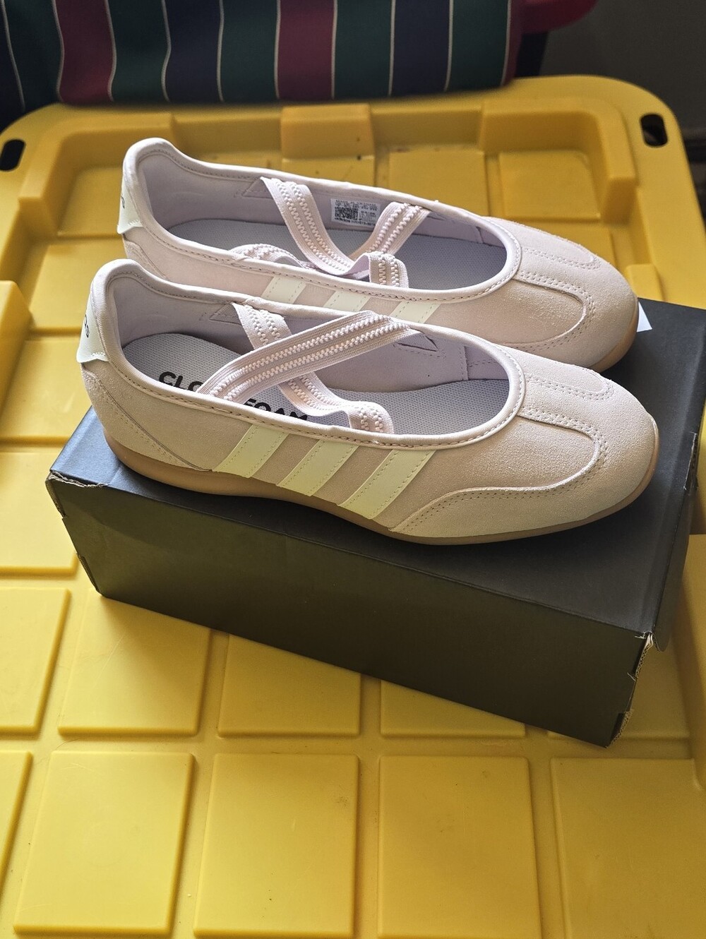 Adidas Light Pink Ballet-Style Slip-On Flats with Cream Stripes